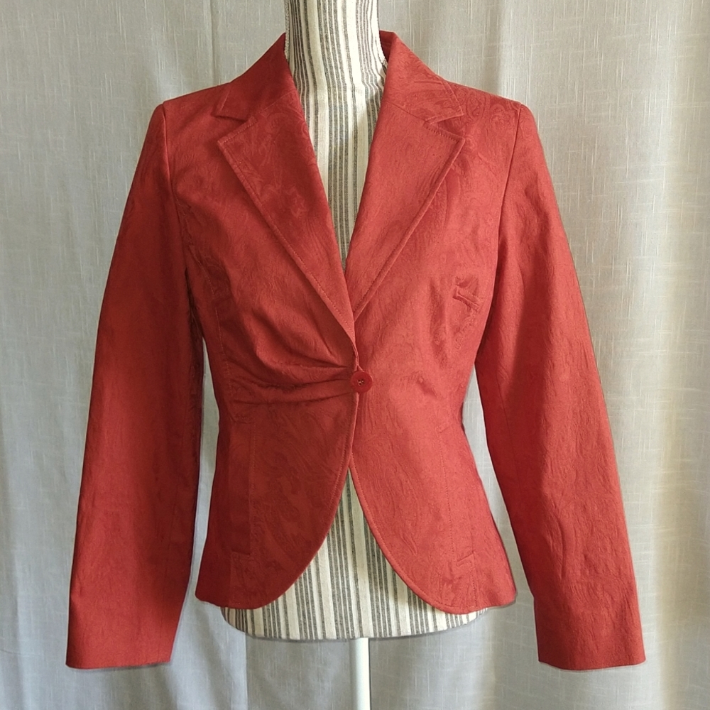 Doncaster Orange Jacket Blazer Paisley Print One Button Size 6